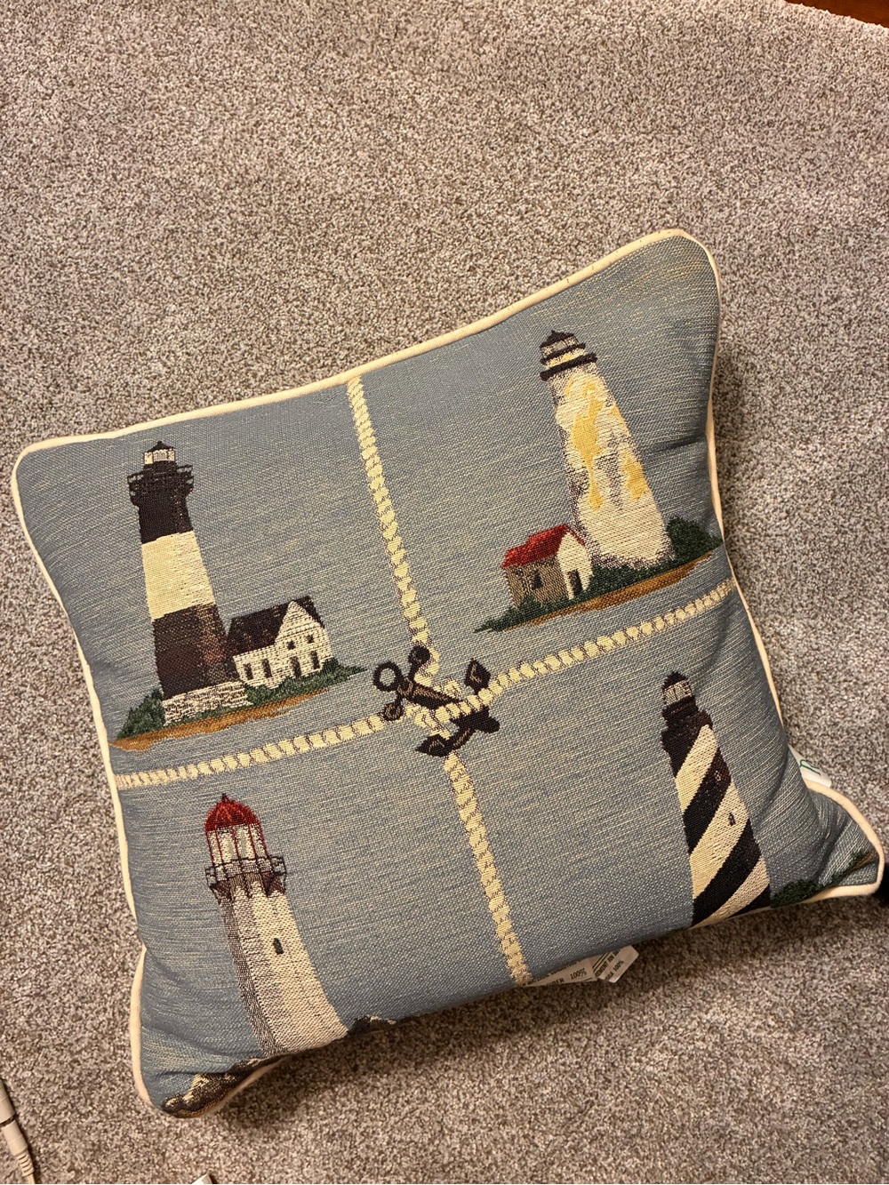 Nautical Lighthouse Decorative Throw Pillow - Blue